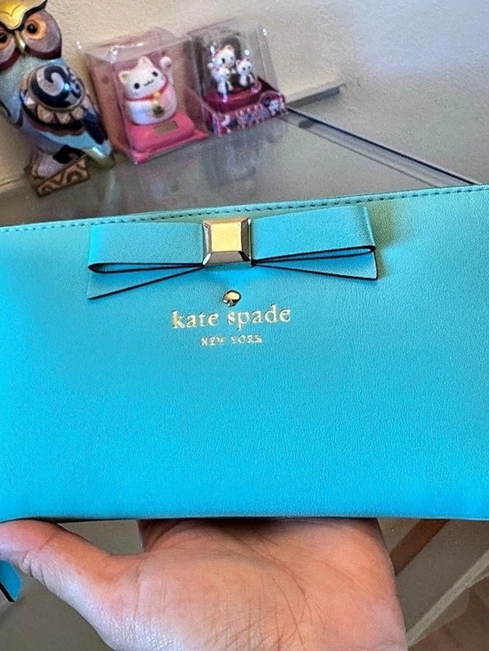 Kate Spade Bow Zip-Around Wallet in Blue & White